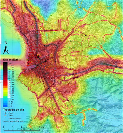 Carte de la pollution de l'air à Marseille Pollution Marseille