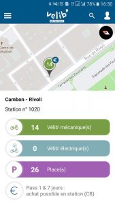 L'application Vélib' permet d'avoir des détails sur les stations à proximié