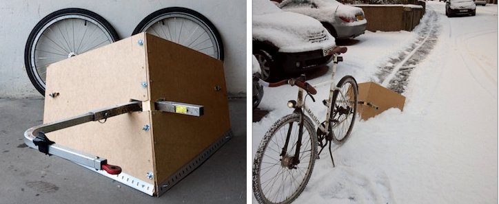 Utilisation pratique de la remorque vélo y-frame remorque vélo adaptable y frame en balayeuse à neige