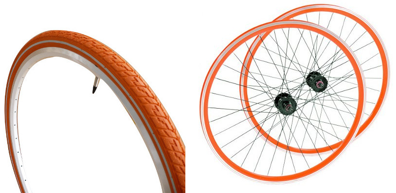 Roues et pneus vélo orange