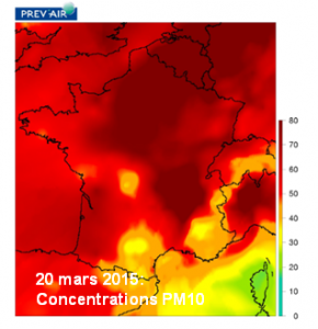 pollution de l'air, concentration au 20 mars 2015