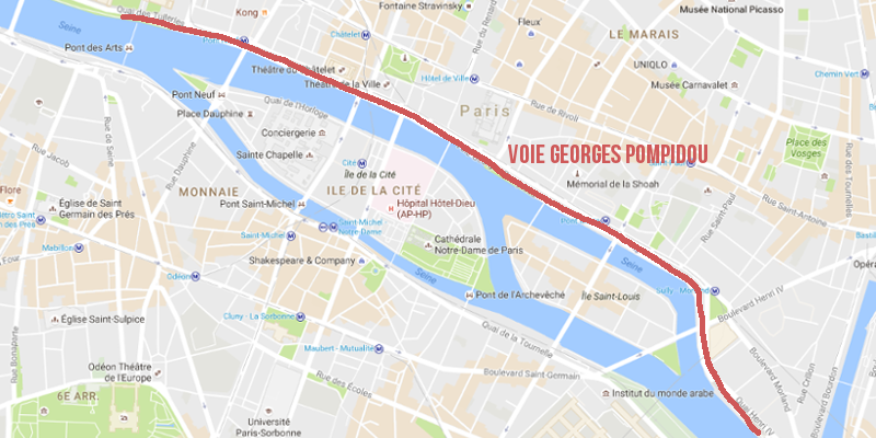 Voies sur berge Georges Pompidou à Paris