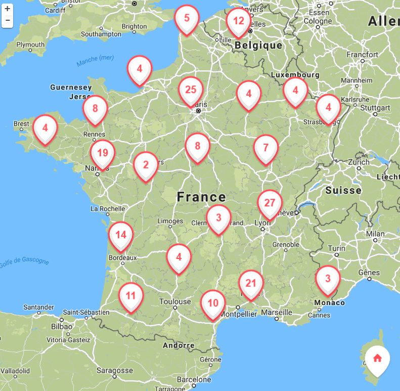 Carte des professionnels du cycle et associations vélo