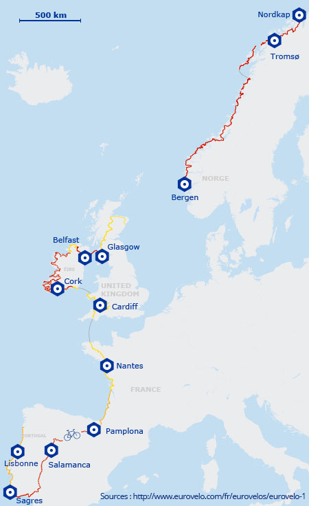 Circuit de la véloroute sur carte de France