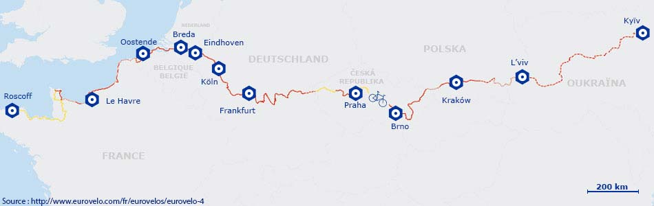 Carte de l'itinéaire de l' EuroVélo 4