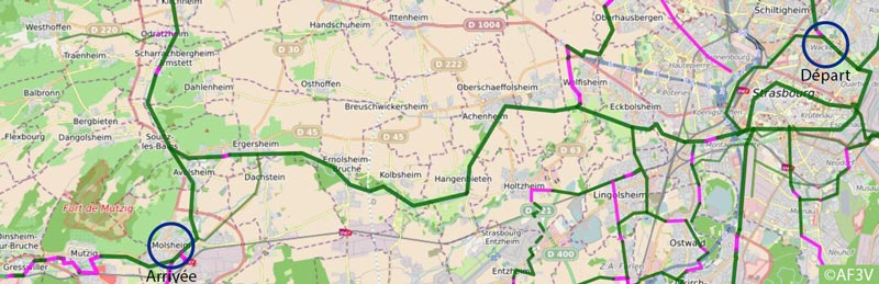 Carte itinéraire du Canal de la Bruche à vélo