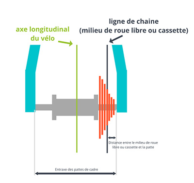 Ligne de chaine par rapportà la roue libre ou cassette