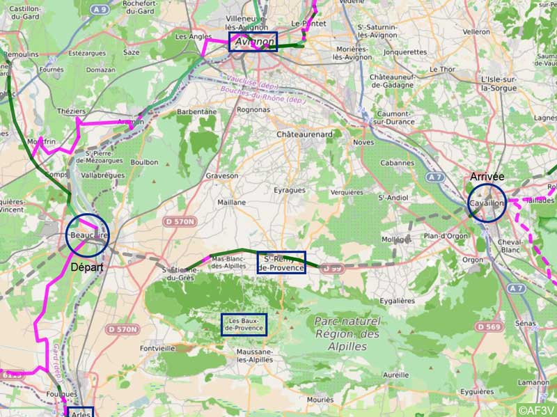 Carte itinéraire vélo Les Alpilles