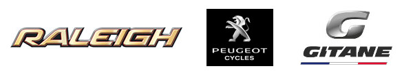 Logos des marques Raleigh, Peugeot Cycles et Gitane