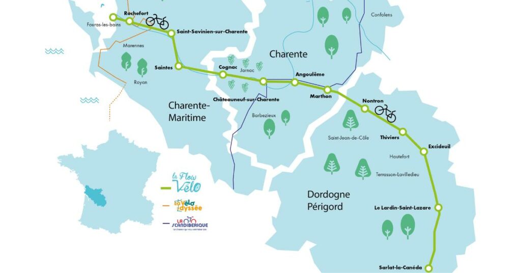 Une carte de l'itinéraire de la flow vélo. 