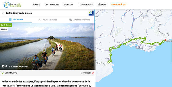 Capture d'écran du nouveau site web de la véloroute