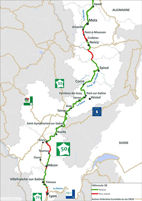 Itinéraire de la V50 - Moselle-Saône à vélo