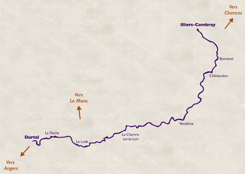 Carte de l'itinéraire de la Vallée du Loir à vélo