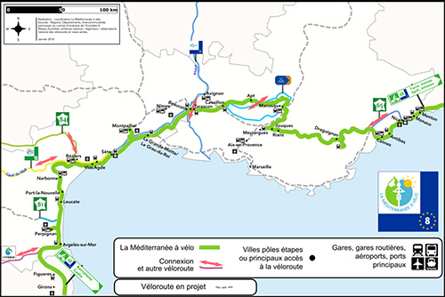 Carte de l'itinéraire La Méditerranée à vélo