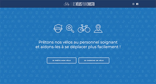 Page d'acceuil de la plateforme web Des vélos pour l’hosto