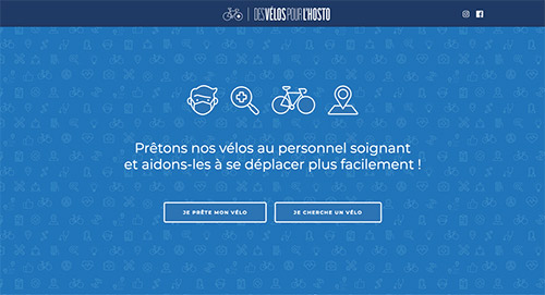 Page d'acceuil de la plateforme web Des vélos pour l’hosto