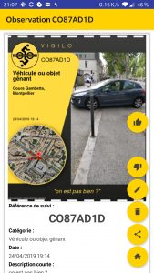 signaler problème appli vélo vigilo