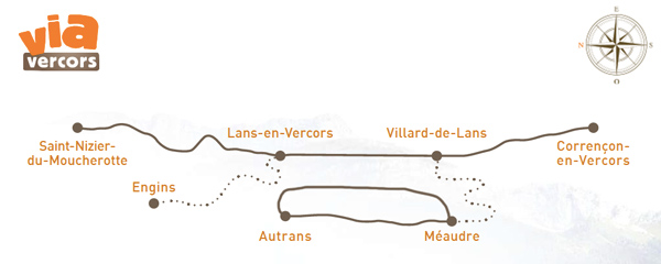 Carte itinéaire de la Via Vercors