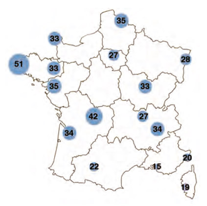 Carte des jours de pluie en vélotaf en France