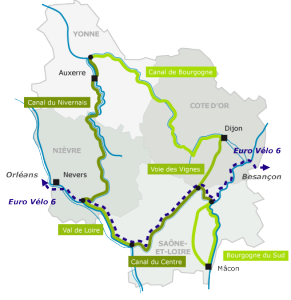 carte du tour de Bourgogne à vélo