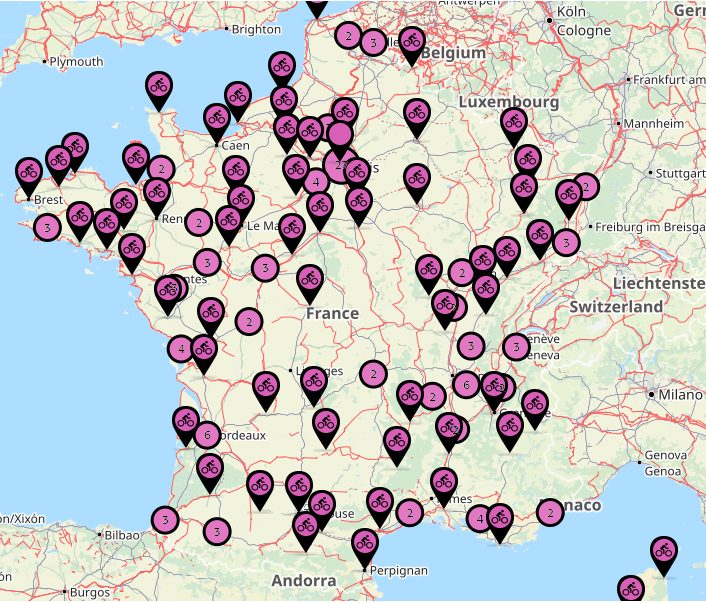 carte FUB des vélo-écoles