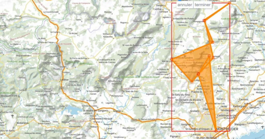 Carte IGN d'un circuit de cyclotourisme autour du Pic Saint-Loup