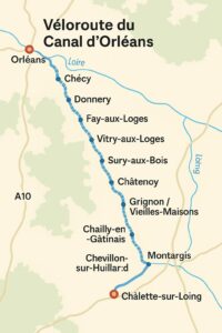 Les étapes de l'itinéraire entre Orléans et Montargis