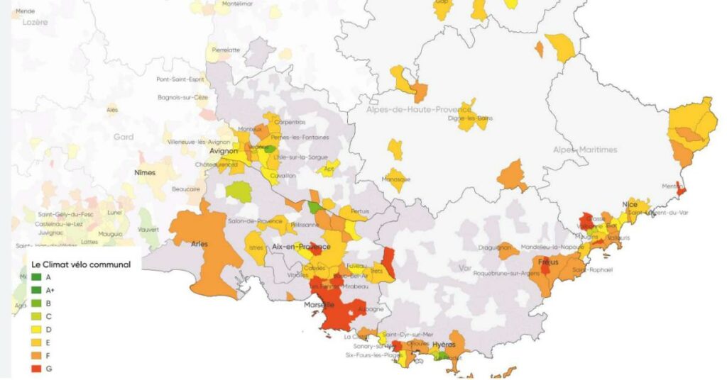 Carte de la région Paca avec le mauvais classement de la ville de Marseille au baromètre.