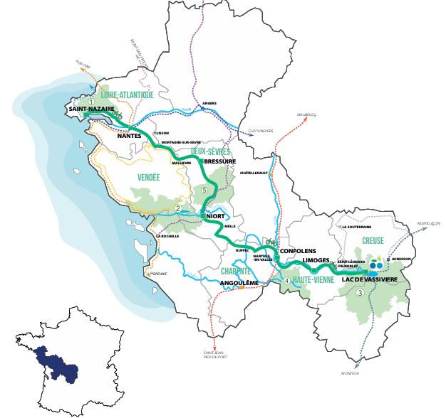 carte de la Vélidéale, véloroute en Pays de la Loire