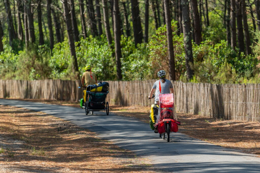 coupe à vélo en cyclotourisme dans la forêt à Arcachon