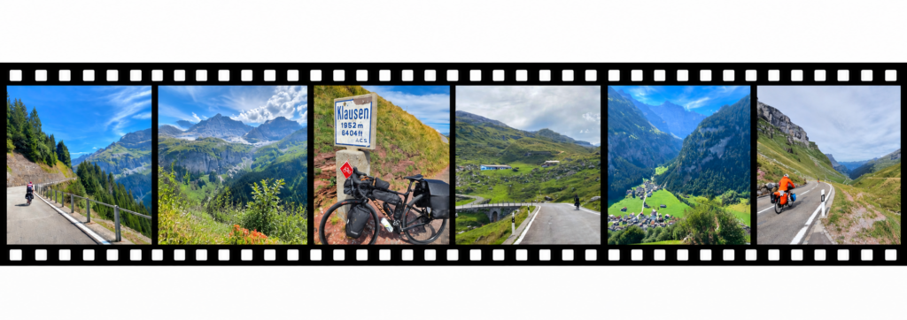 Pellicule photo montrant le col du Klausenpass en Suisse pratiqué en vélo
